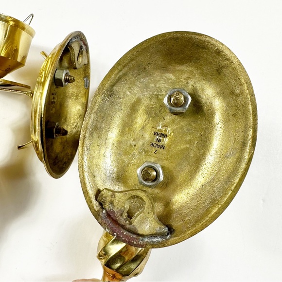 Vtg Solid Brass Wall Sconces Candleholders Hollywood Regency Style Pair - Picture 7 of 14